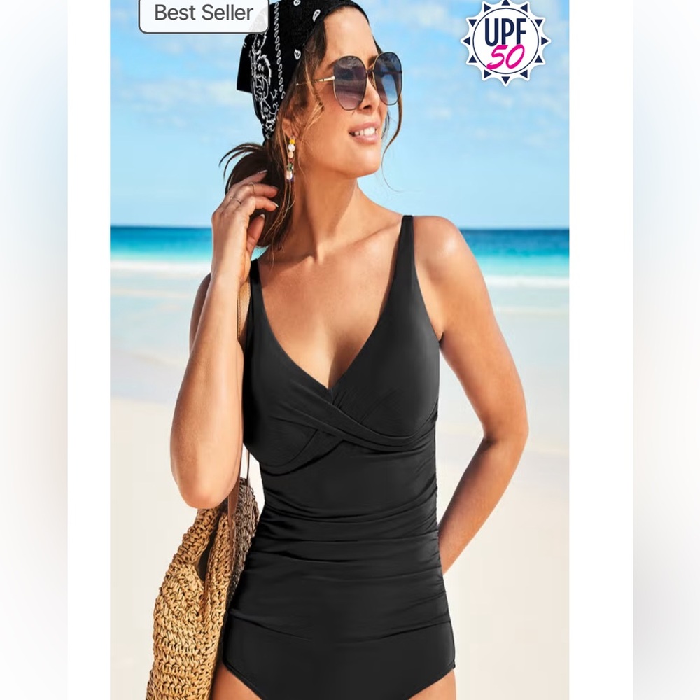 Avenue Bathing Suit/Swim Suit One Piece Women  Plus Size 28 Black Twist Bathing